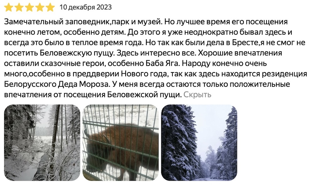 Скриншот отзыва посетителя за 10 декабря 2023 года на Яндекс.